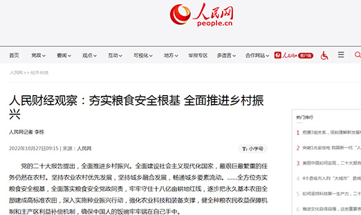 人民财经观察：夯实粮食安全根基 全面推进乡村振兴